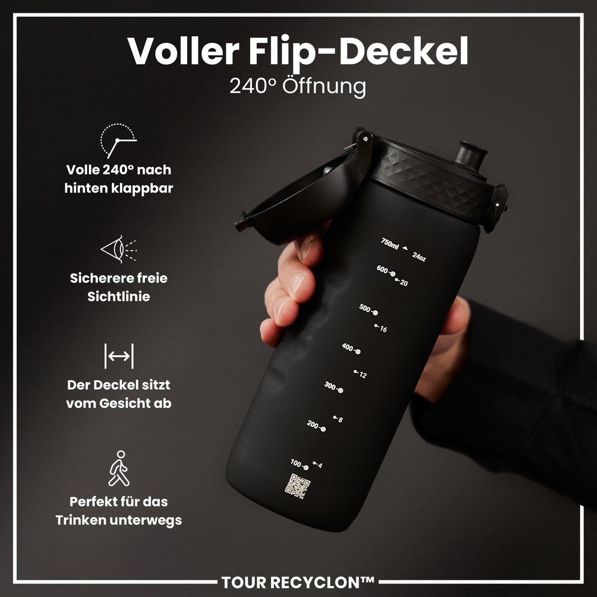 Recyclon-Wasserflasche, Schwarz, 750ml