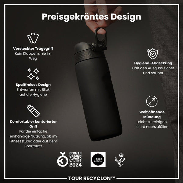 Recyclon-Wasserflasche, Schwarz, 750ml