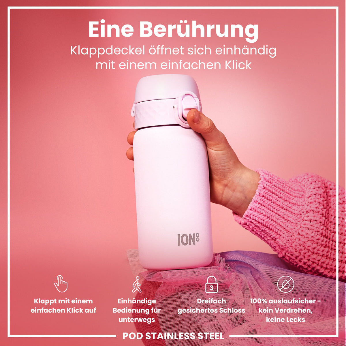 Leichte Edelstahl-Wasserflasche, Flieder Dämmerung, 400 ml