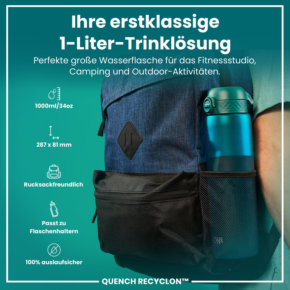 Recyclon-Wasserflasche, Aqua, 1 L