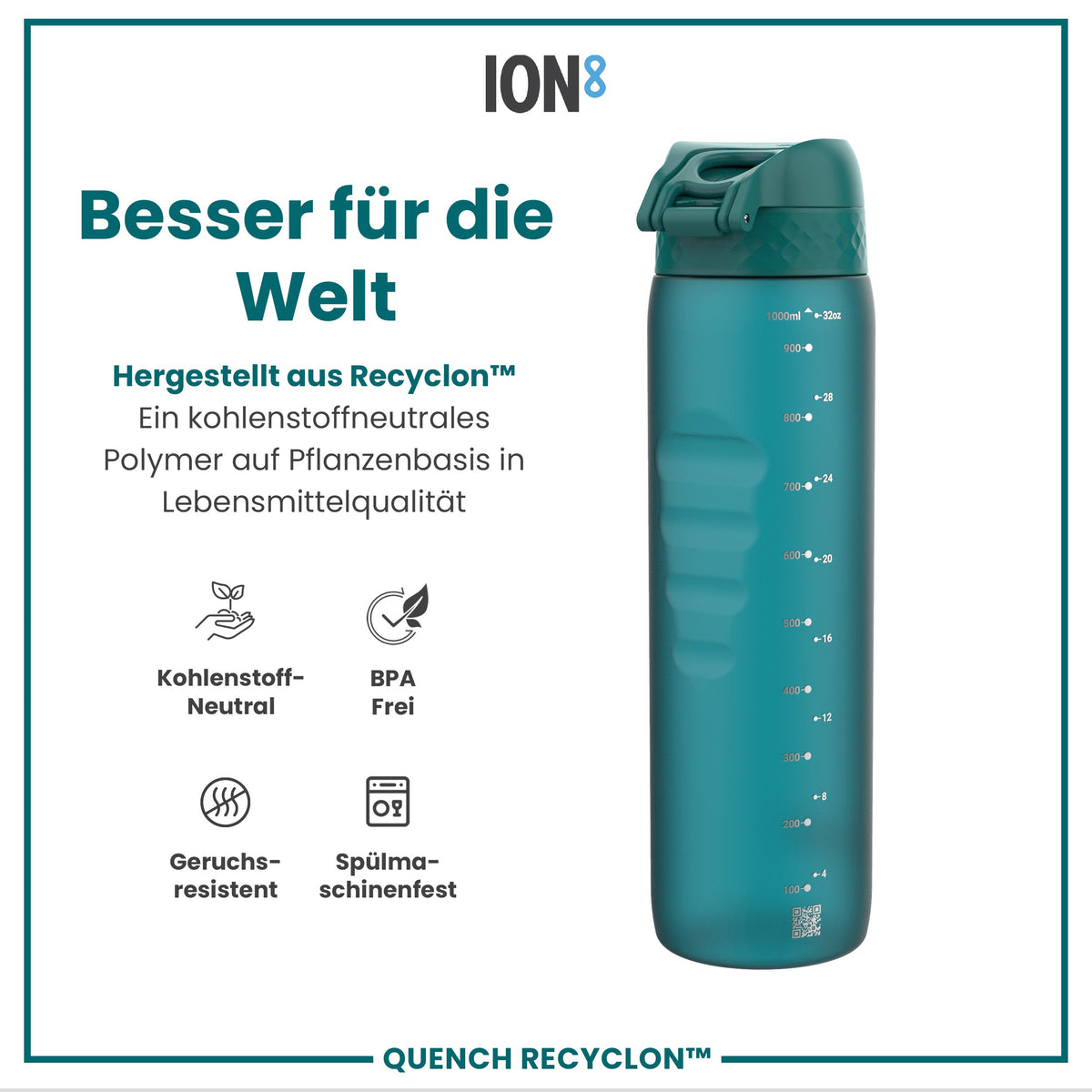 Recyclon-Wasserflasche, Aqua, 1 L