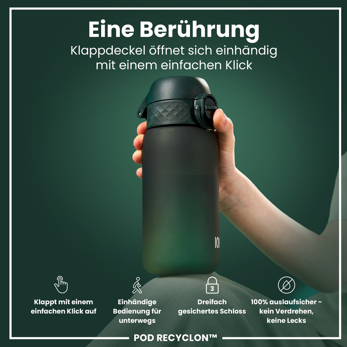 Recyclon Wasserflasche, Dunkelgrün, 350 ml