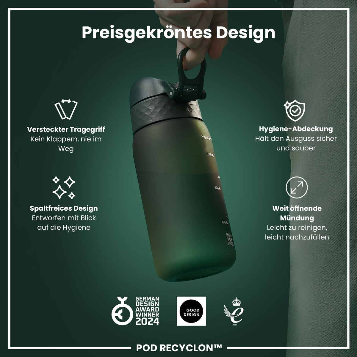 Recyclon Wasserflasche, Dunkelgrün, 350 ml