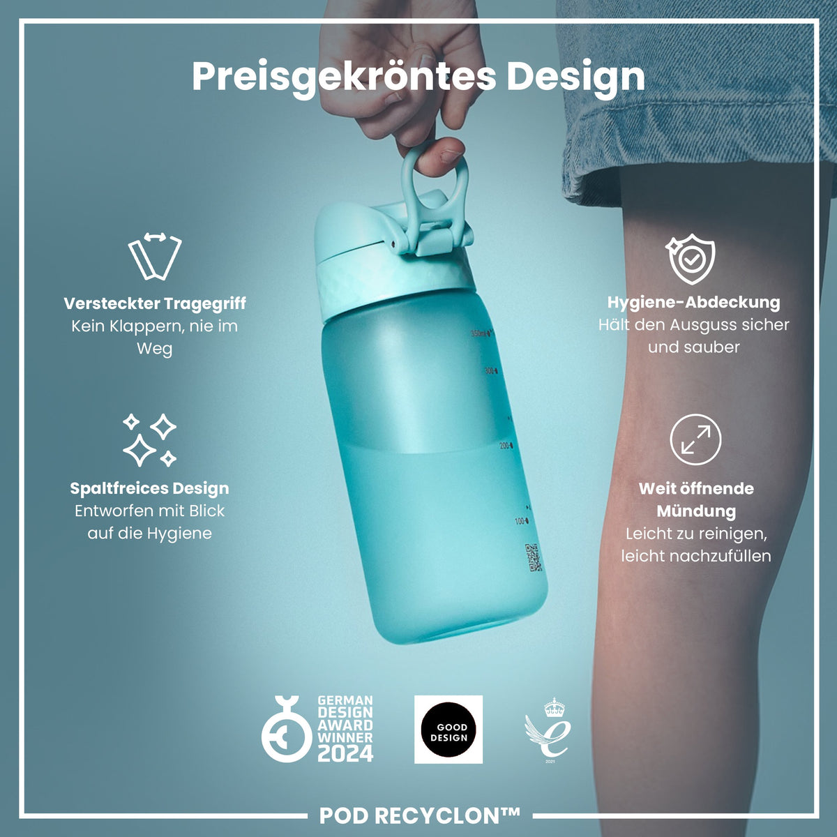 Recyclon Wasserflasche, Sonic-Blau, 350 ml