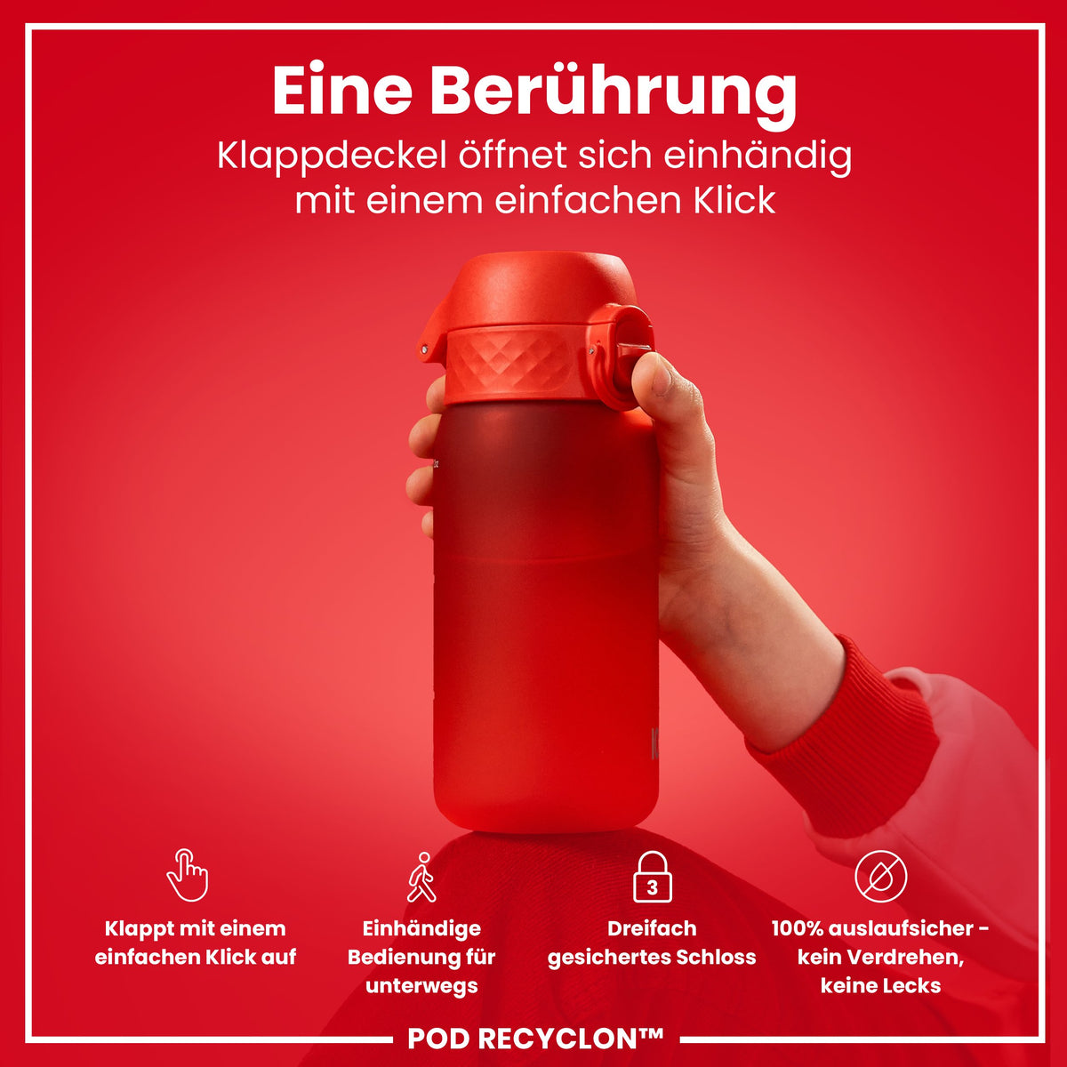 Recyclon Wasserflasche, Rot, 350 ml