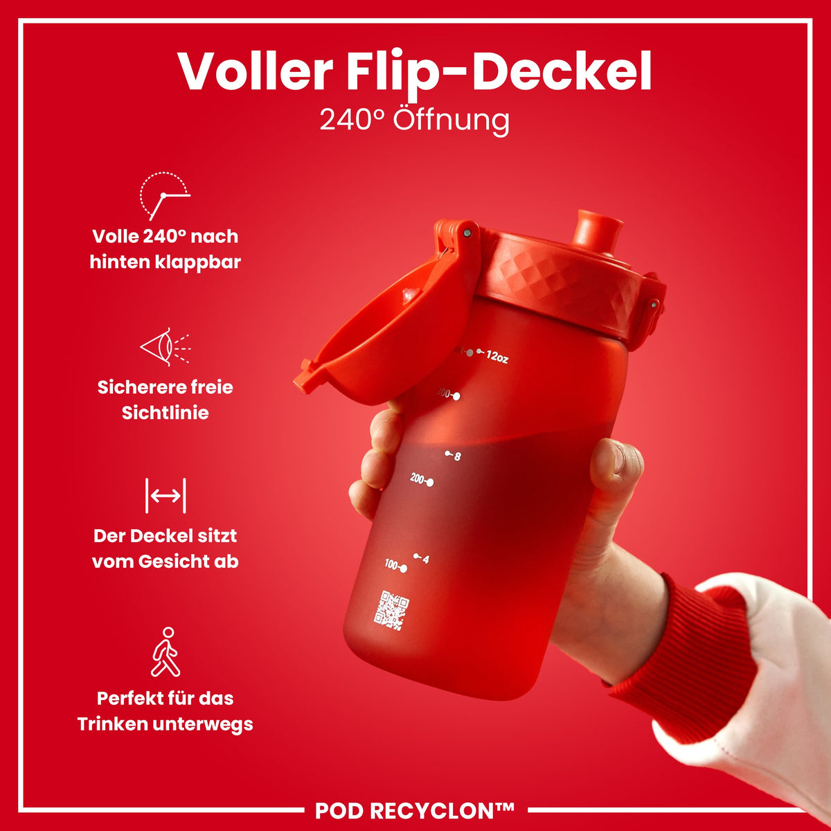 Recyclon Wasserflasche, Rot, 350 ml