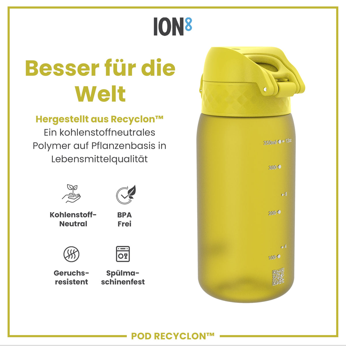 Recyclon Wasserflasche, Gelb, 350 ml