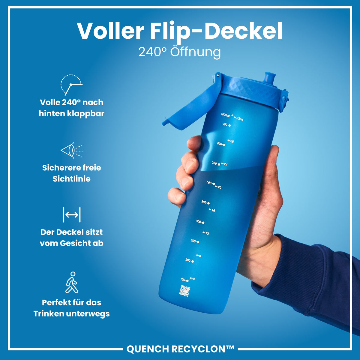 Recyclon-Wasserflasche, Blau, 1 L