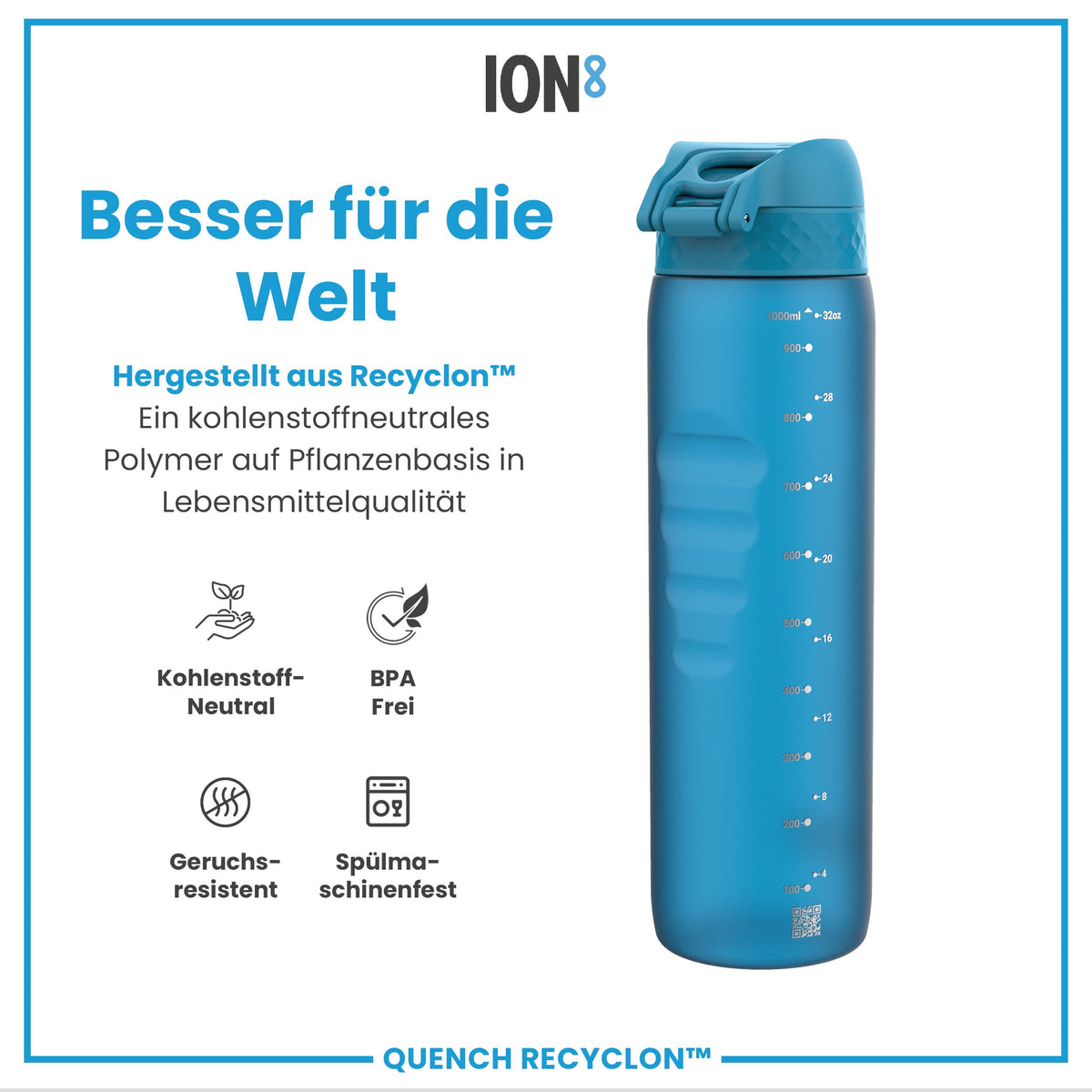 Recyclon-Wasserflasche, Blau, 1 L