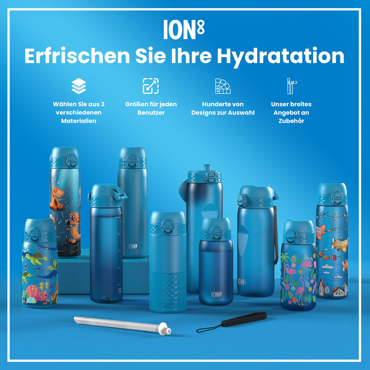 Recyclon-Wasserflasche, Blau, 1 L
