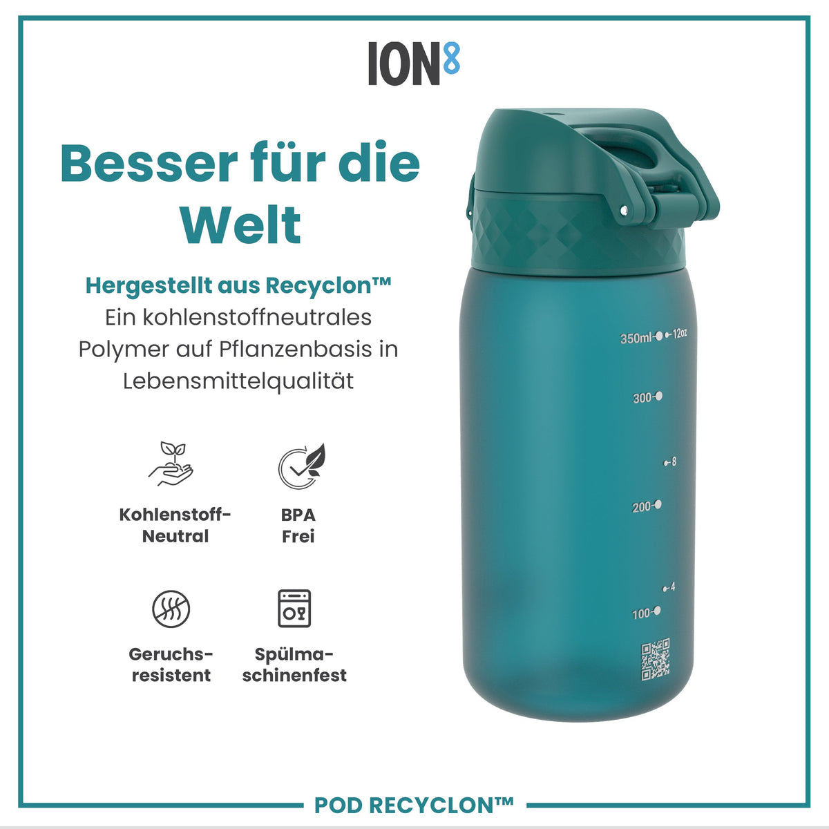 Recyclon Wasserflasche, Aqua, 350 ml