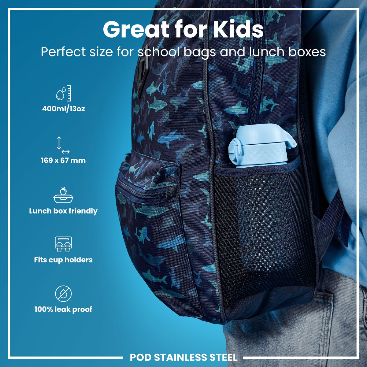 Leichte Edelstahl-Wasserflasche, Alaskan Blue, 400 ml