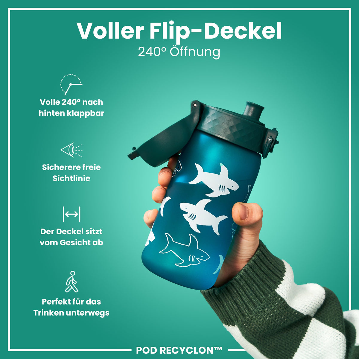 Recyclon Wasserflasche, Hai, 350 ml