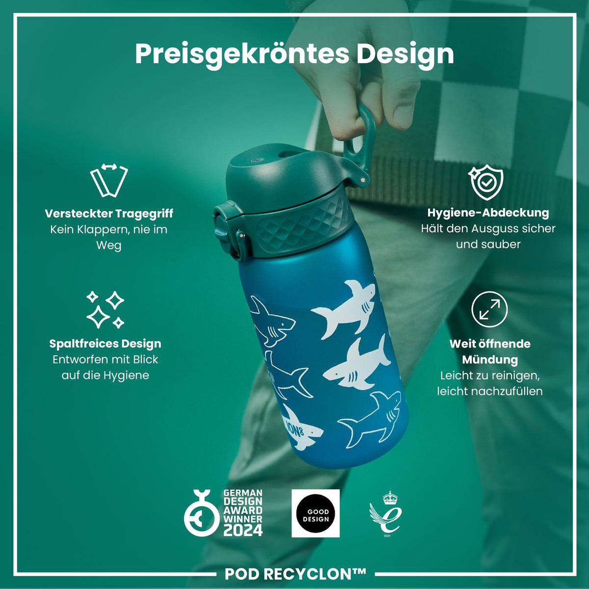 Recyclon Wasserflasche, Hai, 350 ml