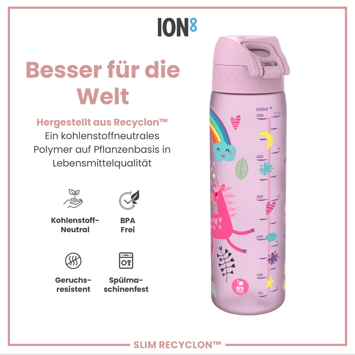 Recyclon Trinkflasche, Einhörner, 500 ml