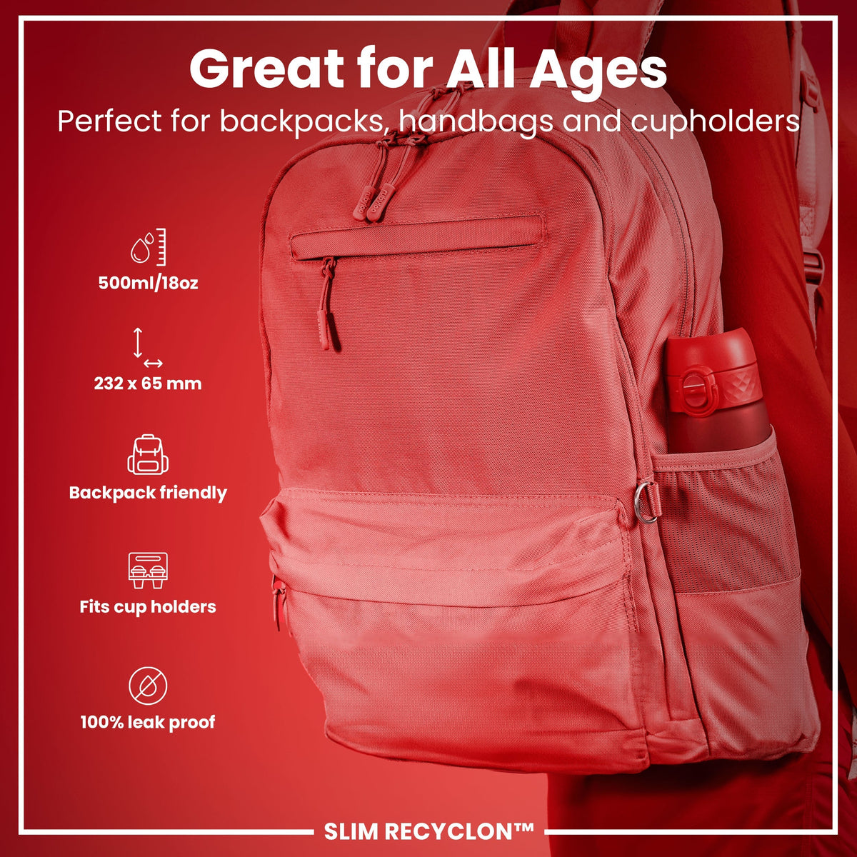 Recyclon Wasserflasche, Rot, 500 ml