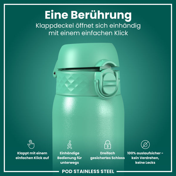 Leichte Edelstahl-Wasserflasche, Türkis, 400 ml