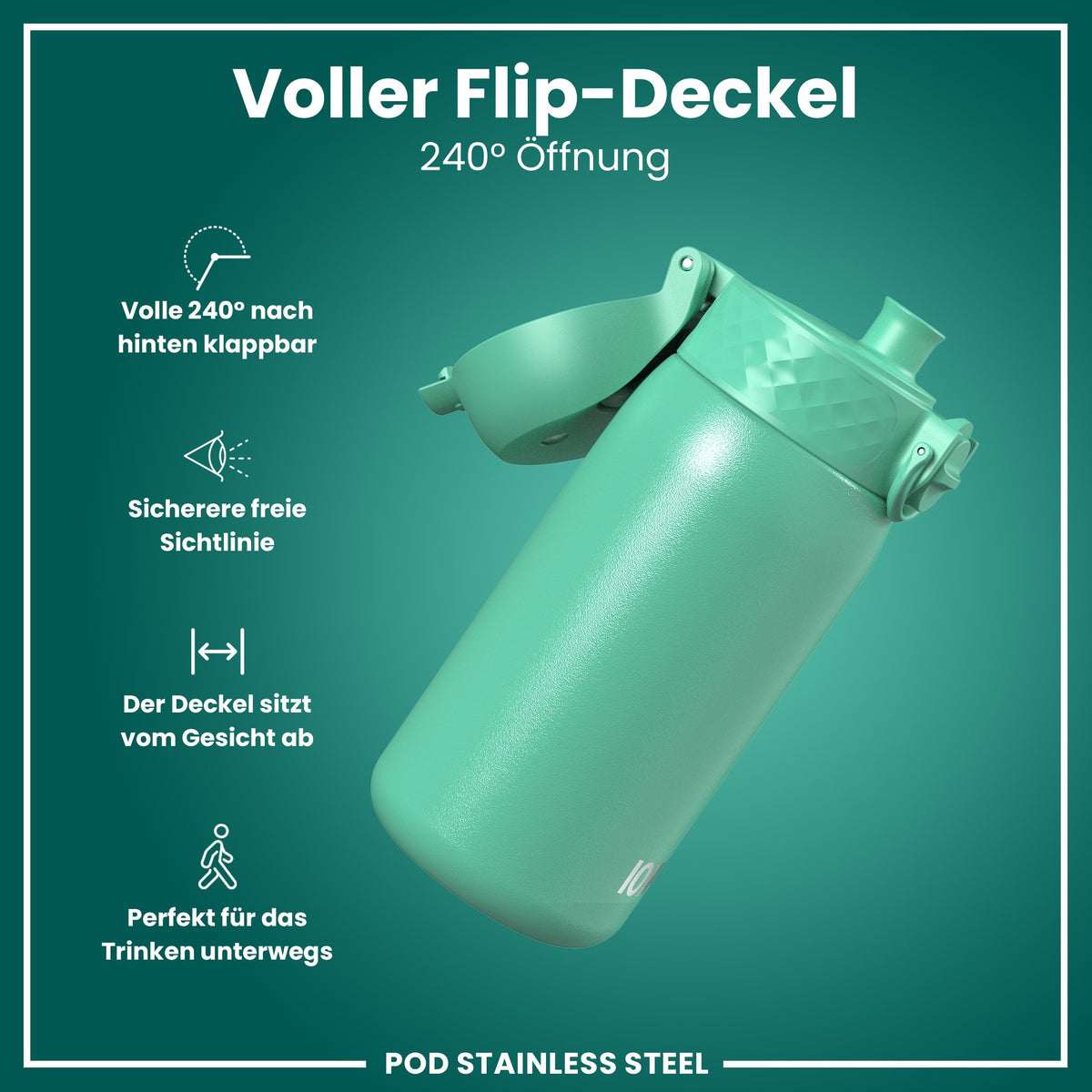 Leichte Edelstahl-Wasserflasche, Türkis, 400 ml