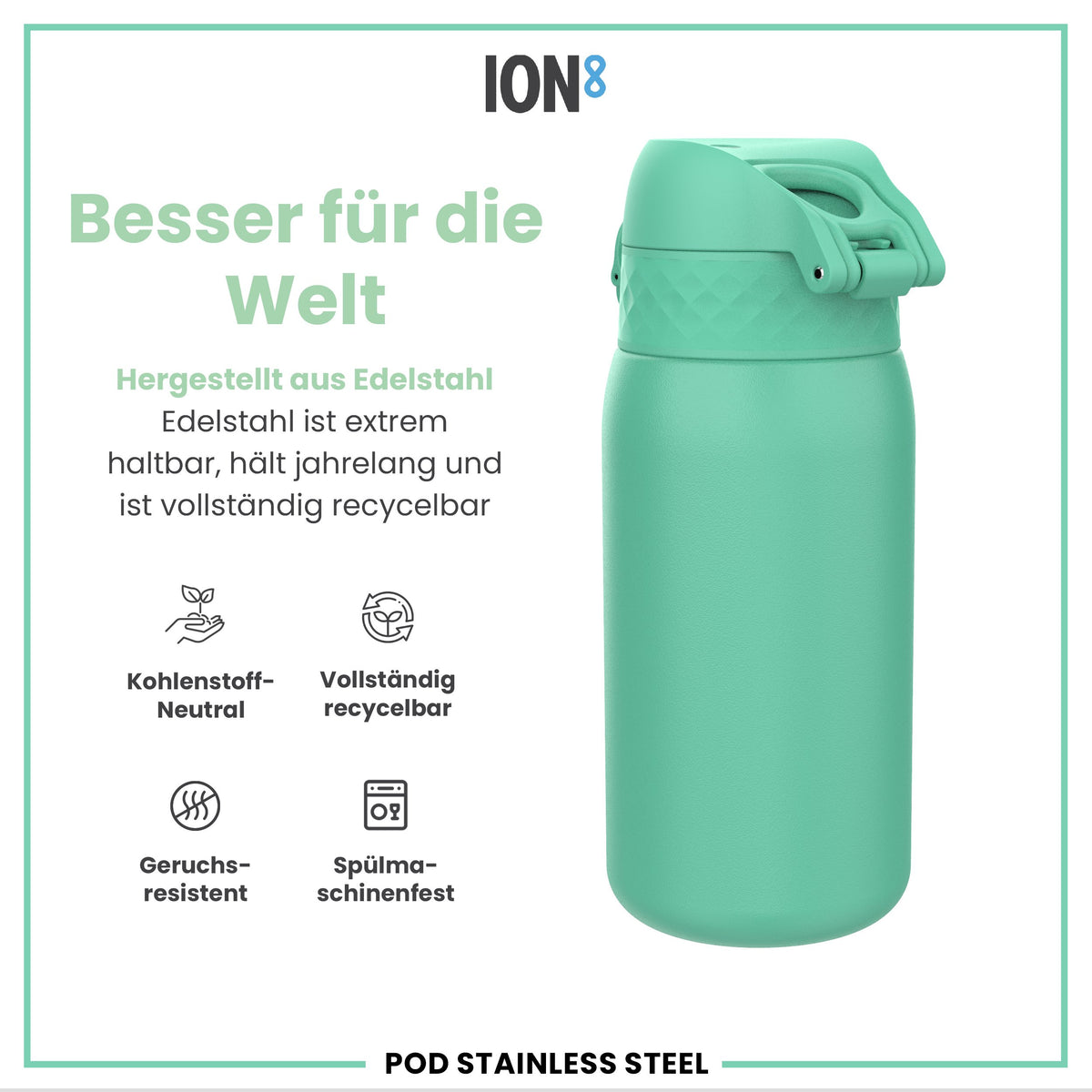 Leichte Edelstahl-Wasserflasche, Türkis, 400 ml