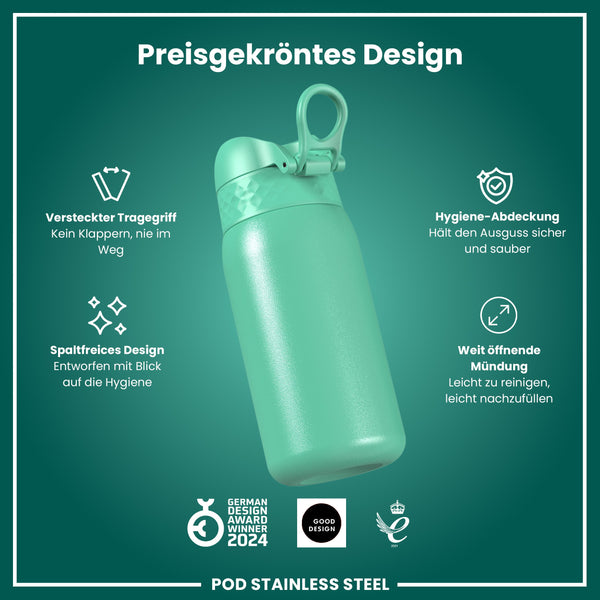 Leichte Edelstahl-Wasserflasche, Türkis, 400 ml