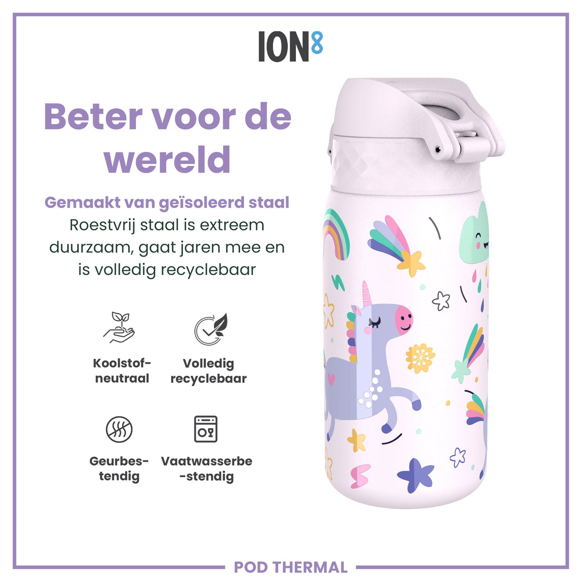 Isolierte Edelstahl-Wasserflasche, Einhörner, 320 ml