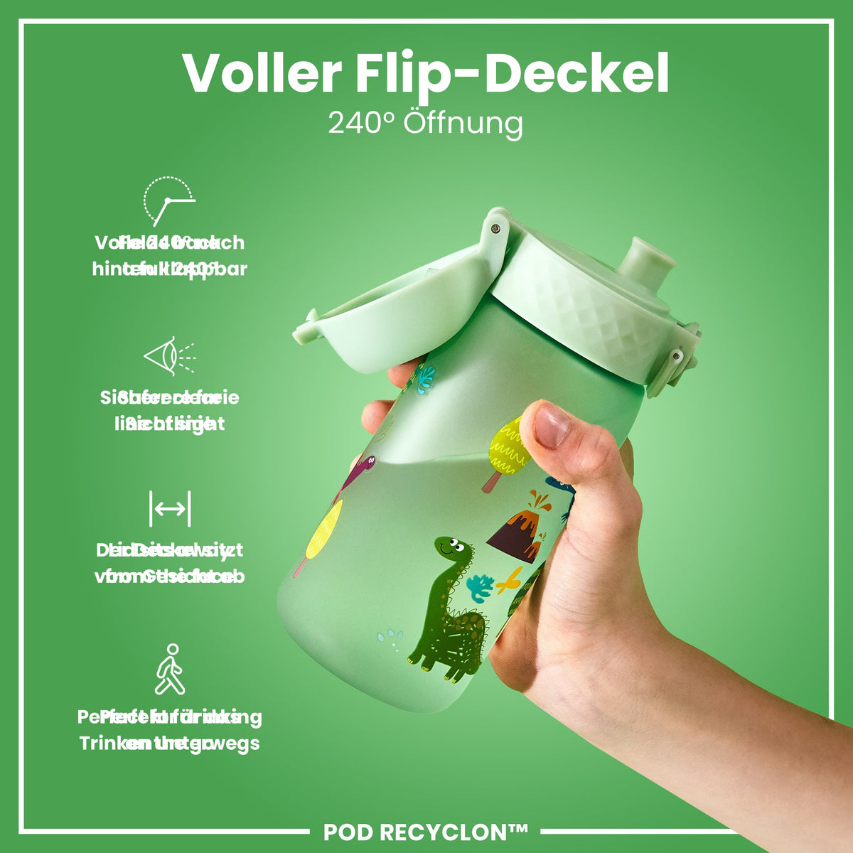 Recyclon Wasserflasche, Design „Dinosaurier“, 350 ml