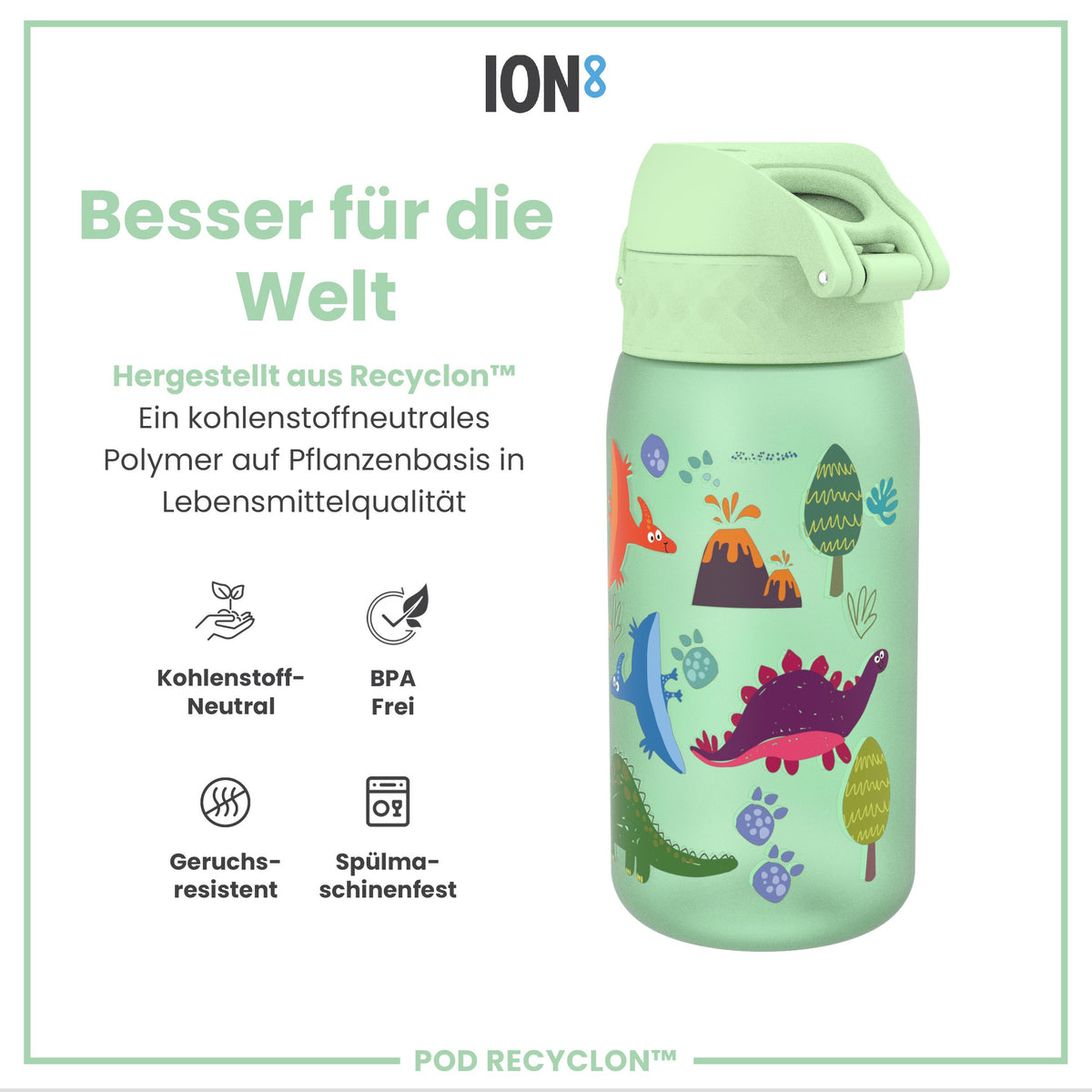 Recyclon Wasserflasche, Design „Dinosaurier“, 350 ml