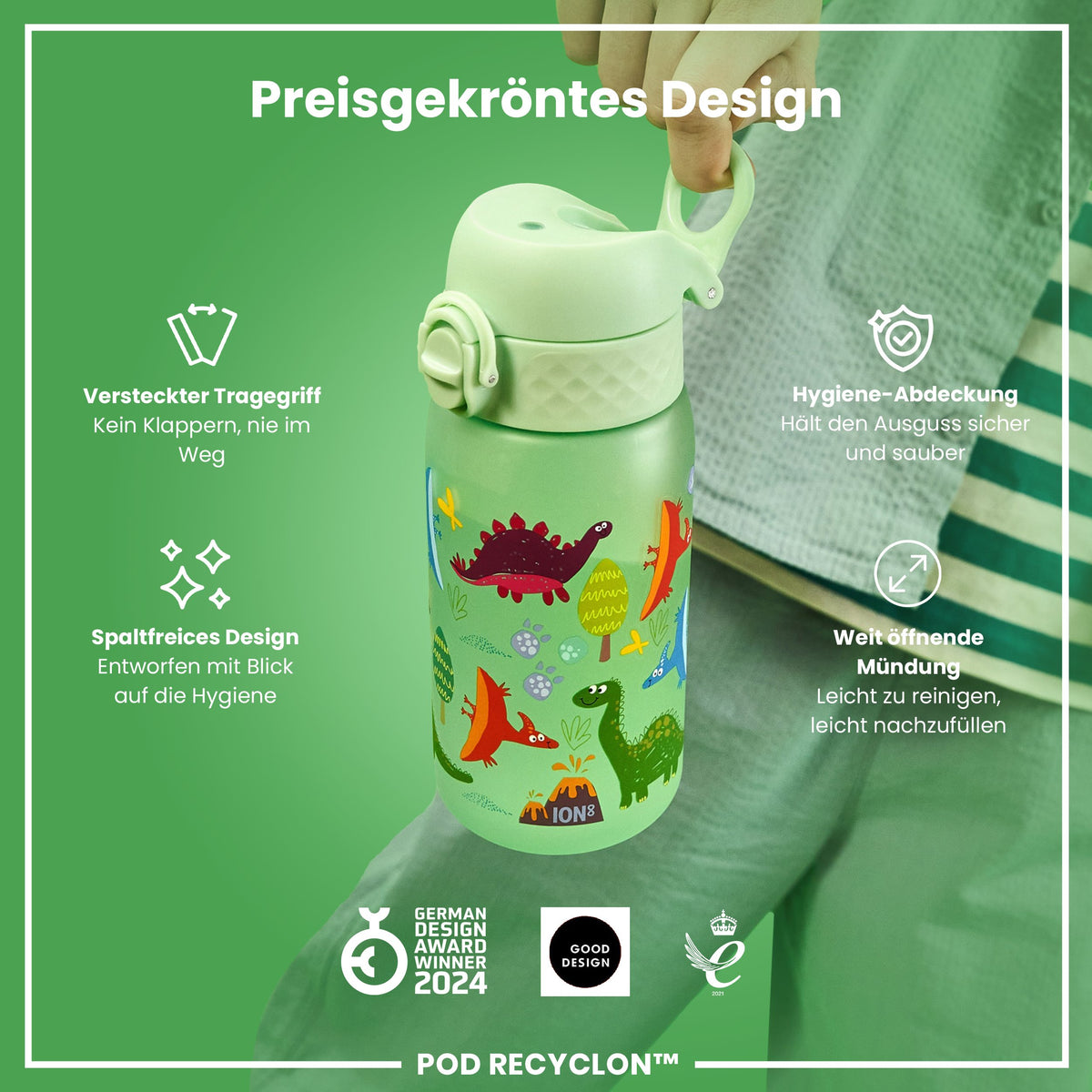 Recyclon Wasserflasche, Design „Dinosaurier“, 350 ml