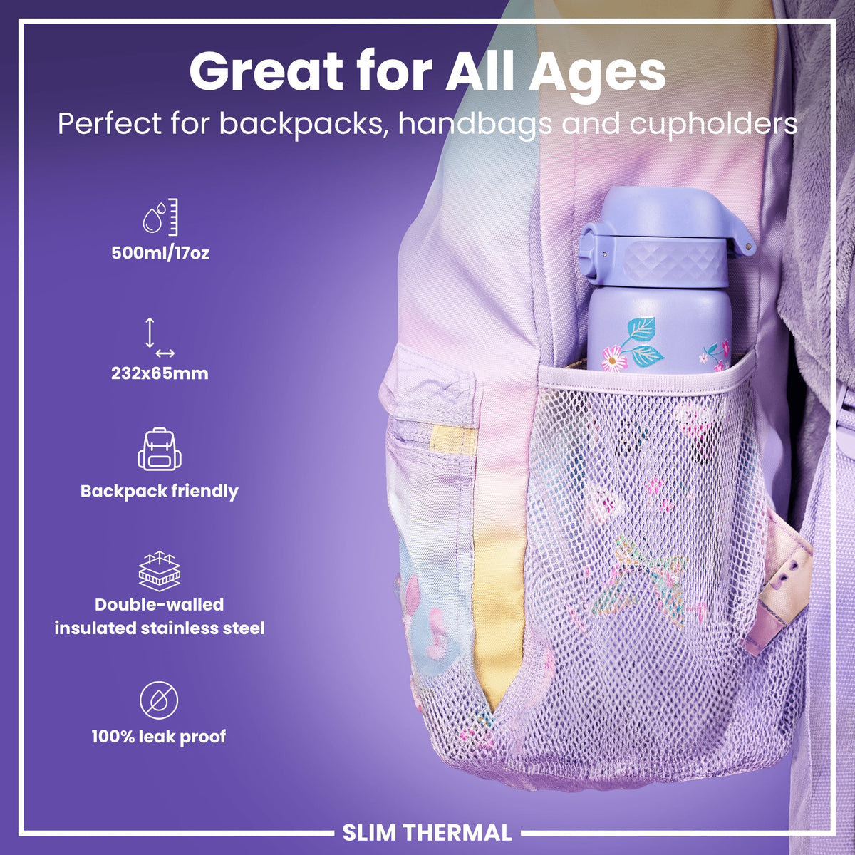 Isolierte Edelstahl-Wasserflasche, Schmetterlingsdesign, 500 ml