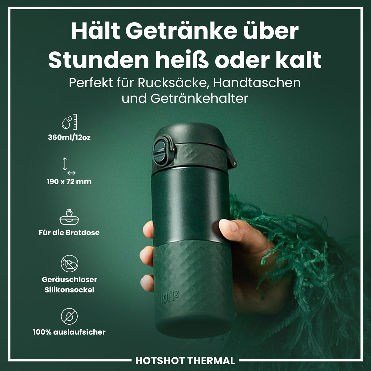 Reisebecher aus Stahl, DunkelgrŸn, 360 ml