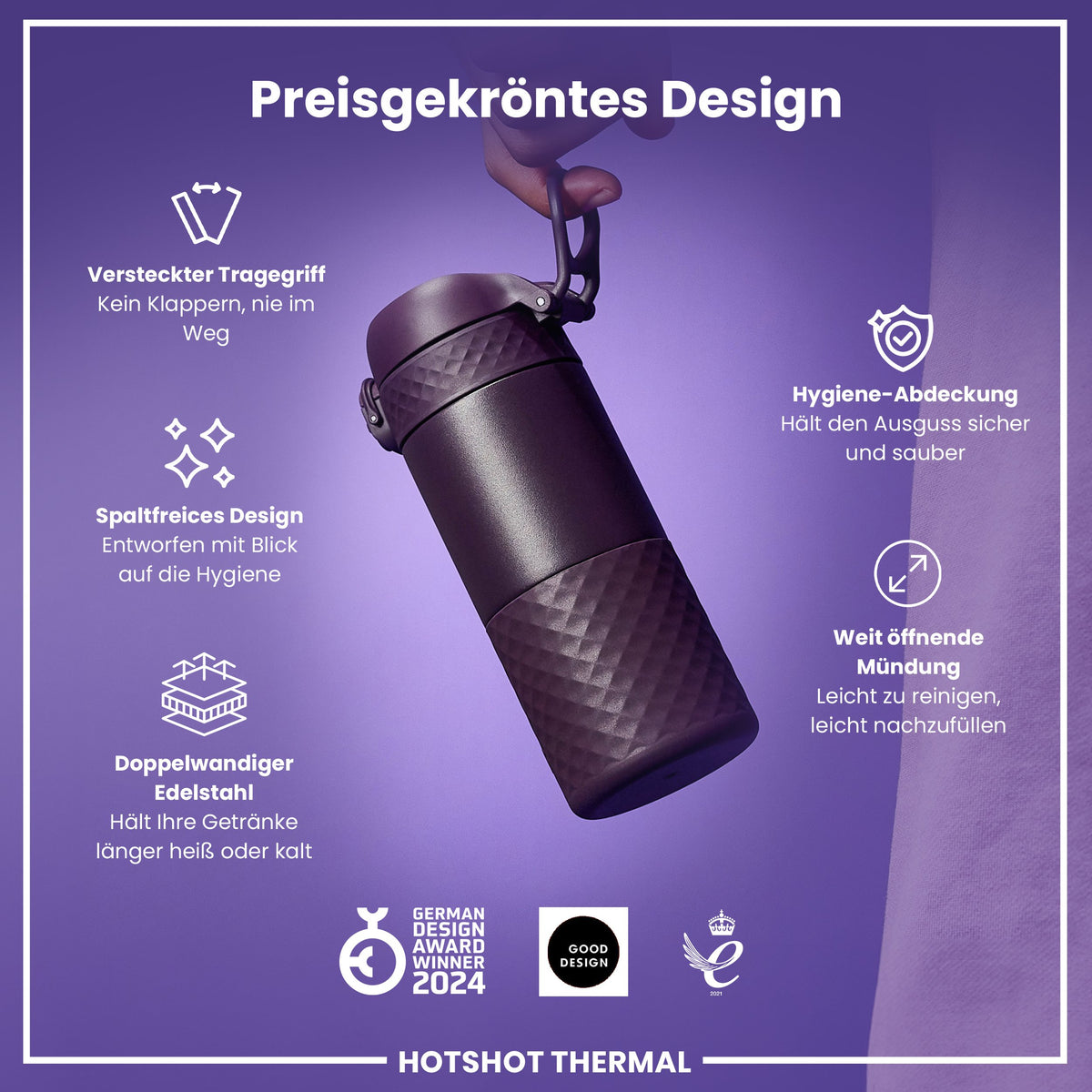 Reisebecher aus Stahl, Brombeere, 360 ml