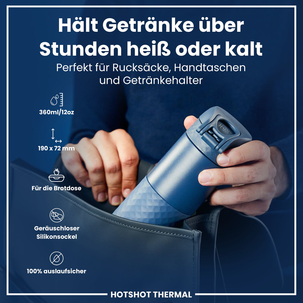 Reisebecher aus Stahl, Aschemarine, 360 ml