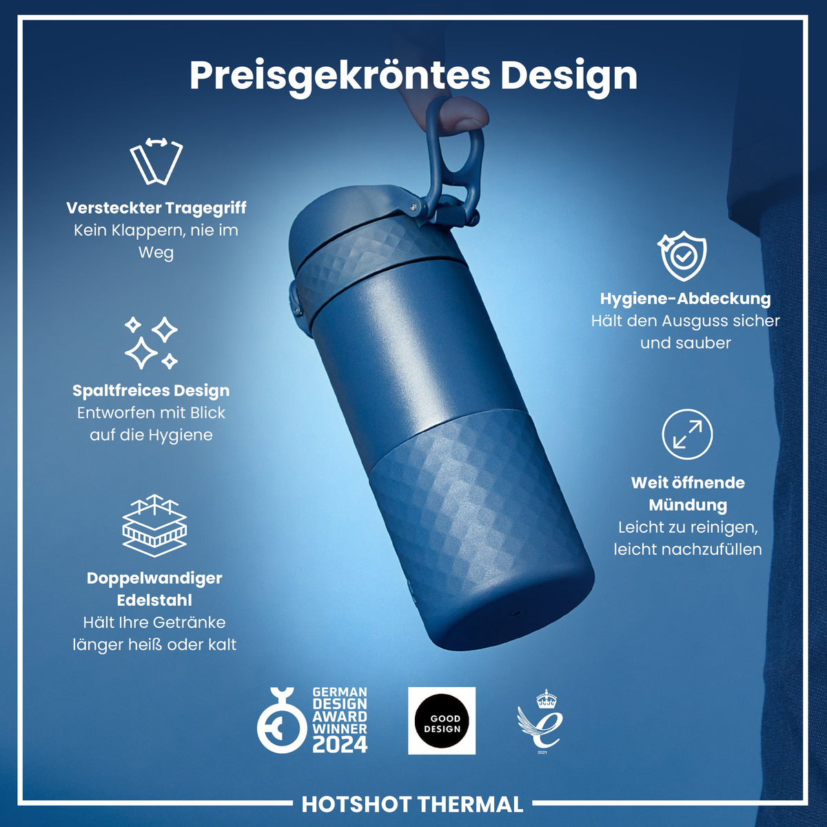 Reisebecher aus Stahl, Aschemarine, 360 ml