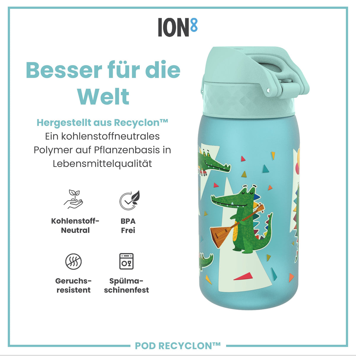 Recyclon Wasserflasche, Krokodil-Design, 350 ml