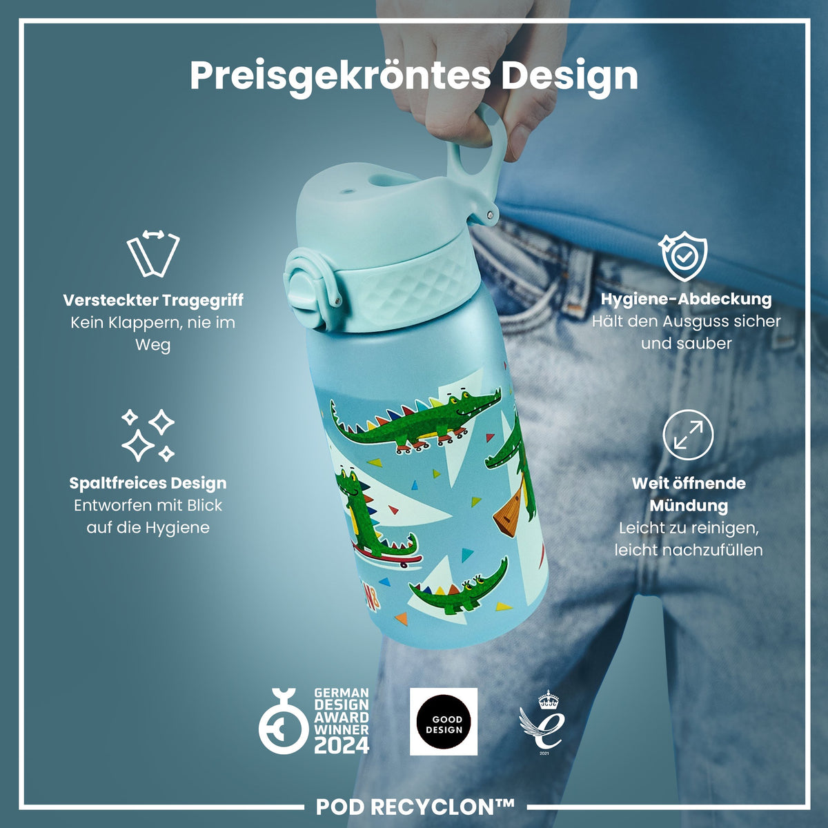 Recyclon Wasserflasche, Krokodil-Design, 350 ml