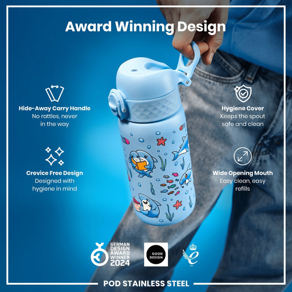 Leichte Edelstahl-Wasserflasche, Haie, 400 ml