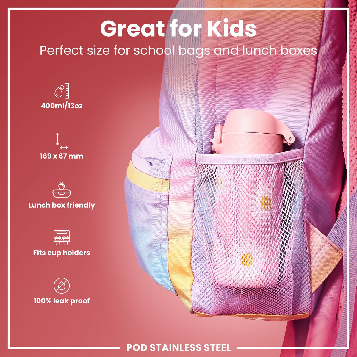 Leichte Edelstahl-Wasserflasche, Gänseblümchen, 400 ml