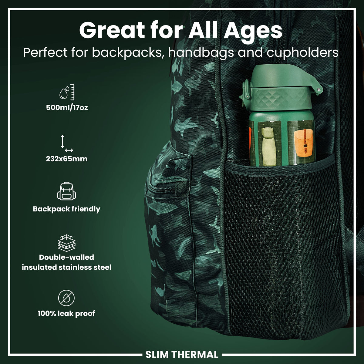 Isolierte Edelstahl-Wasserflasche, Angelmotiv, 500 ml