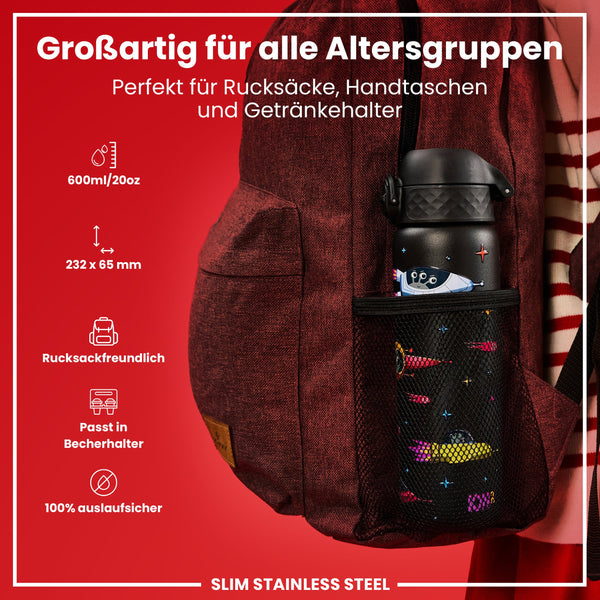 Leichte Edelstahl-Wasserflasche, Design „Raumschiffe, 600 ml
