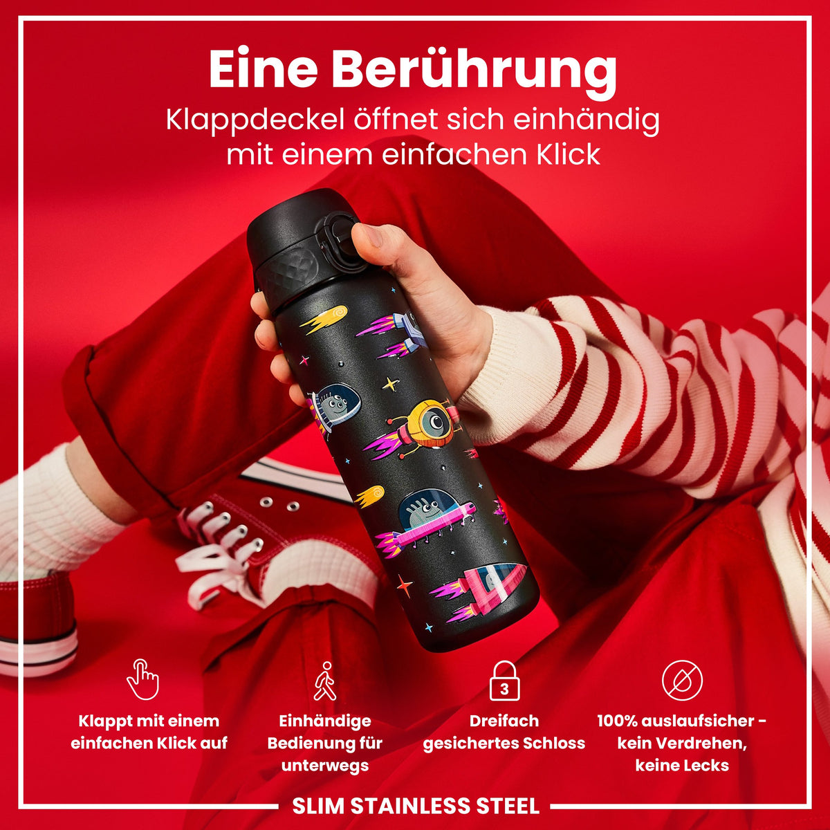 Leichte Edelstahl-Wasserflasche, Design „Raumschiffe, 600 ml