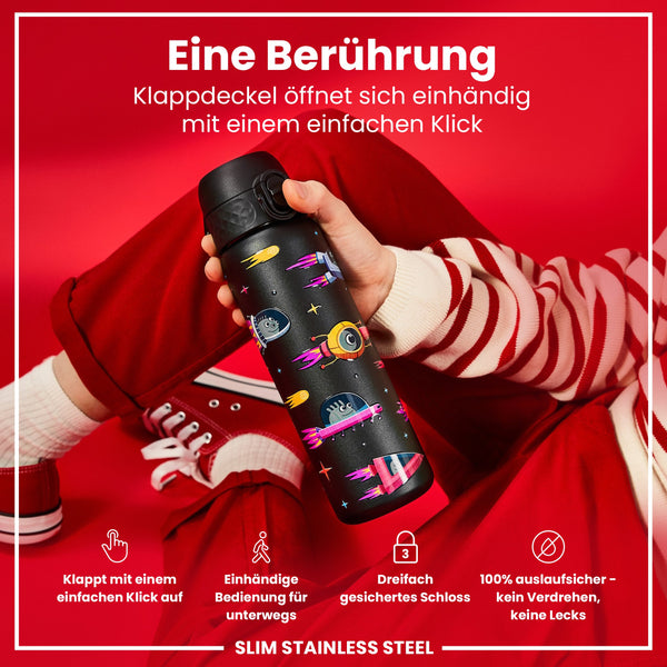 Leichte Edelstahl-Wasserflasche, Design „Raumschiffe, 600 ml
