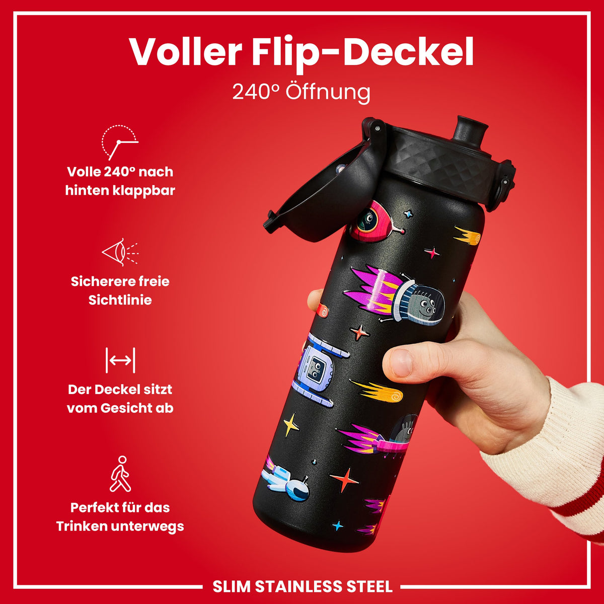 Leichte Edelstahl-Wasserflasche, Design „Raumschiffe, 600 ml