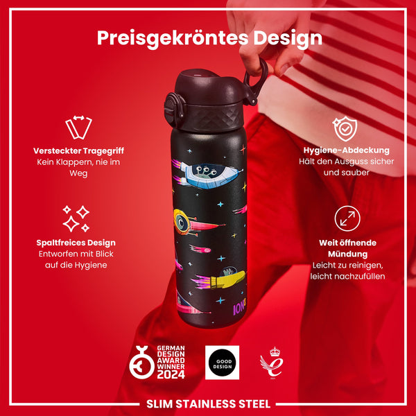 Leichte Edelstahl-Wasserflasche, Design „Raumschiffe, 600 ml