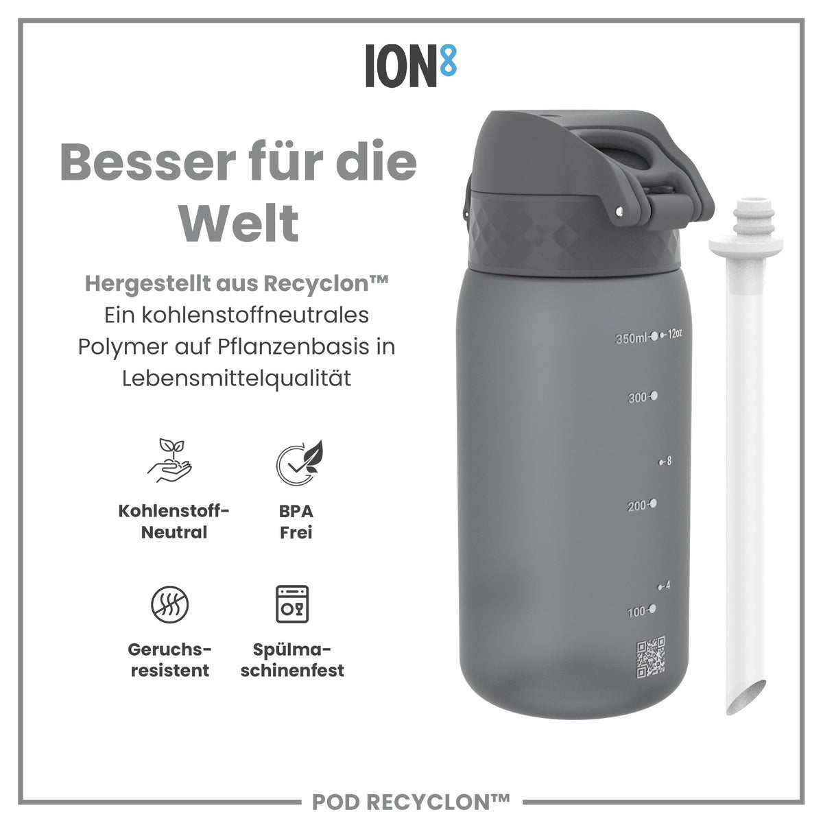 Recyclon Wasserflasche, Grau, 350 ml