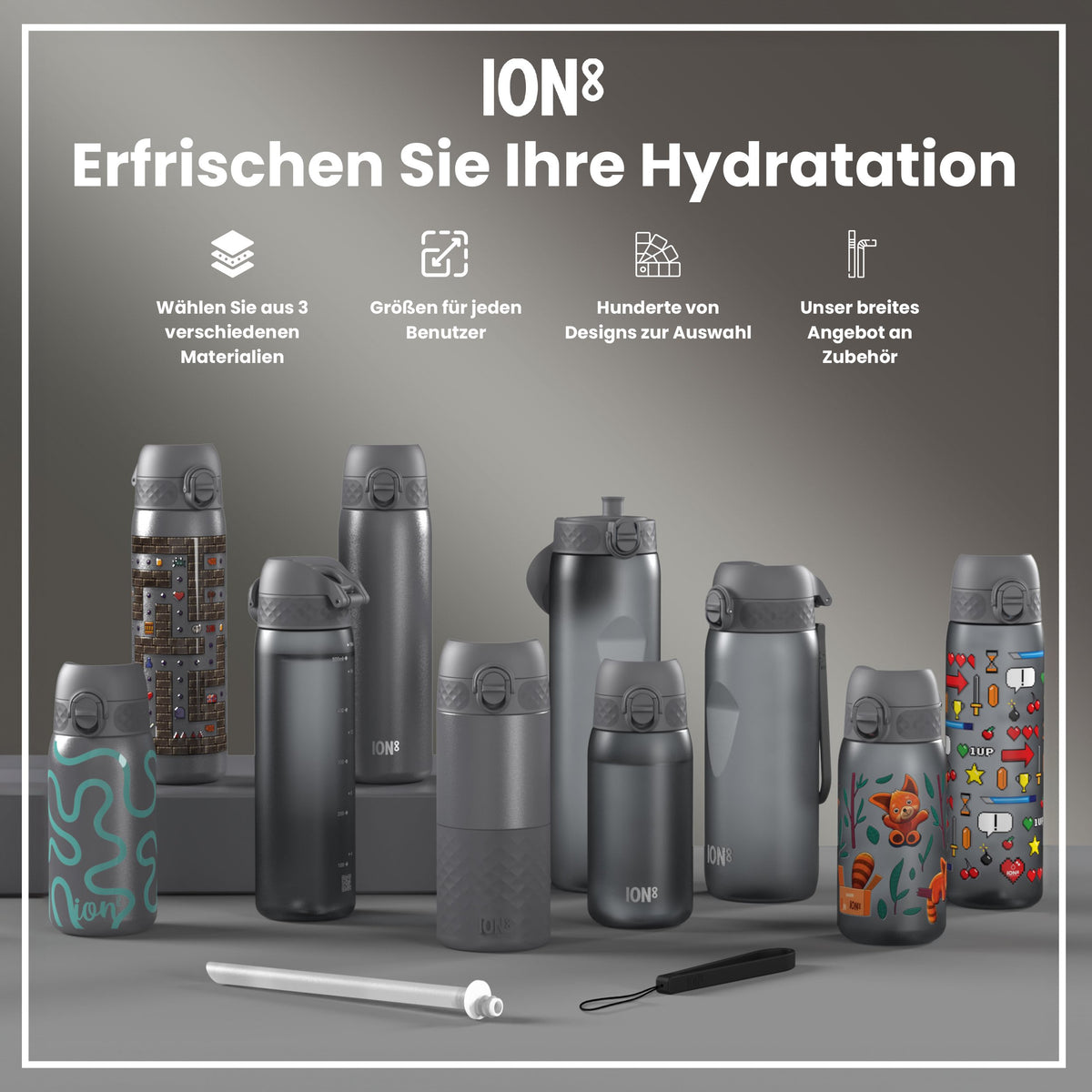 Recyclon Wasserflasche, Grau, 350 ml
