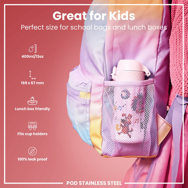 Leichte Edelstahl-Wasserflasche, Tierband, 400 ml