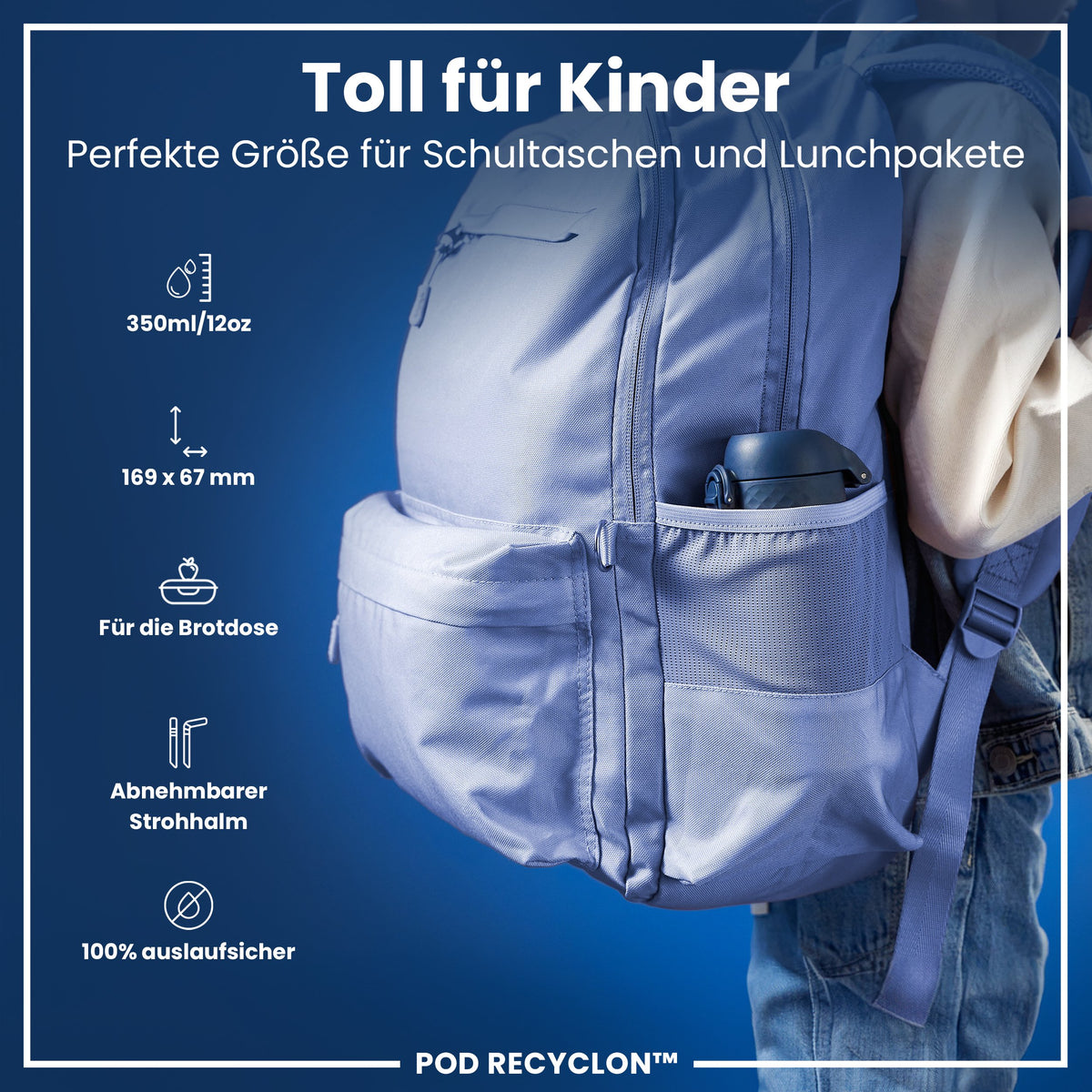 Recyclon Wasserflasche, Marineblau, 350 ml