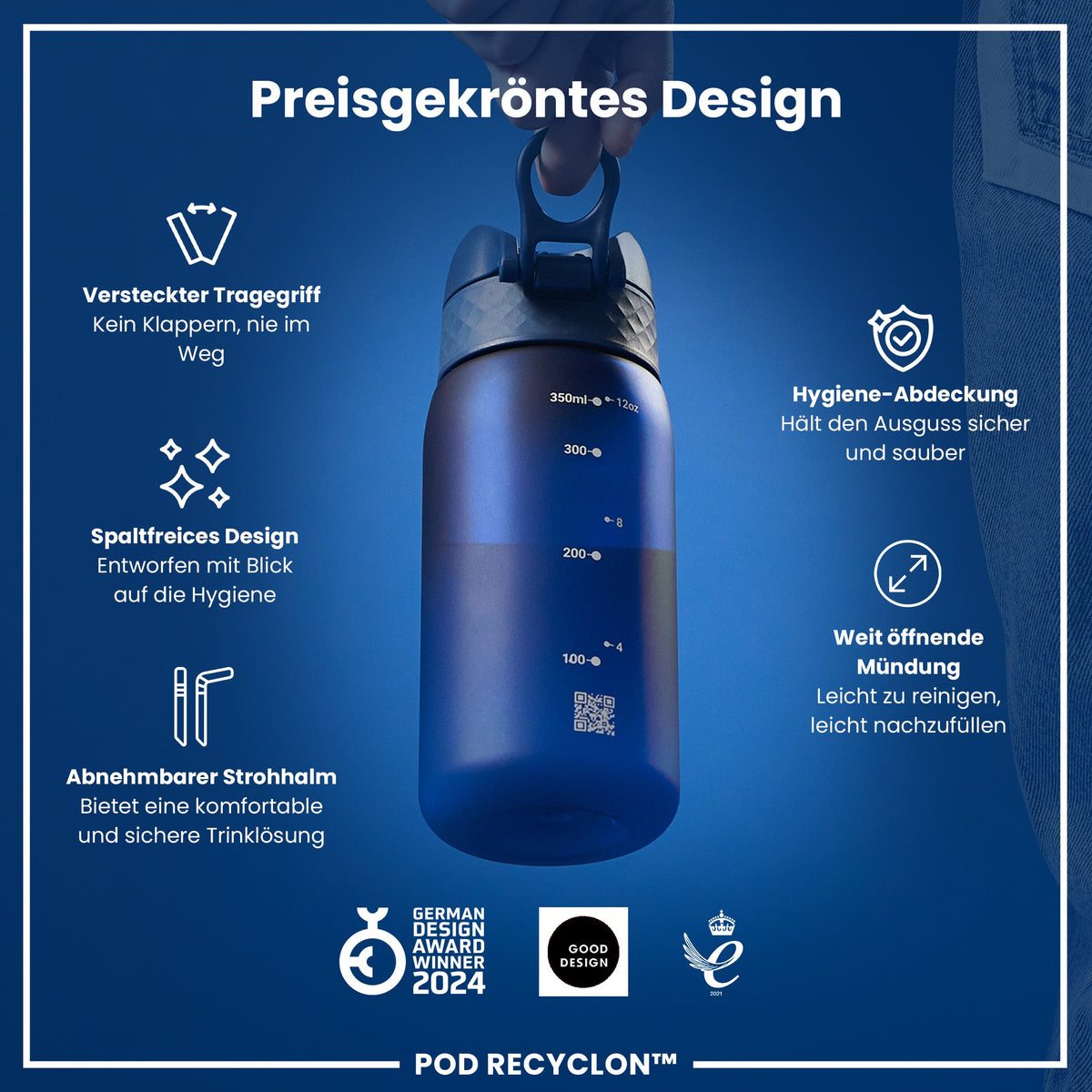 Recyclon Wasserflasche, Marineblau, 350 ml