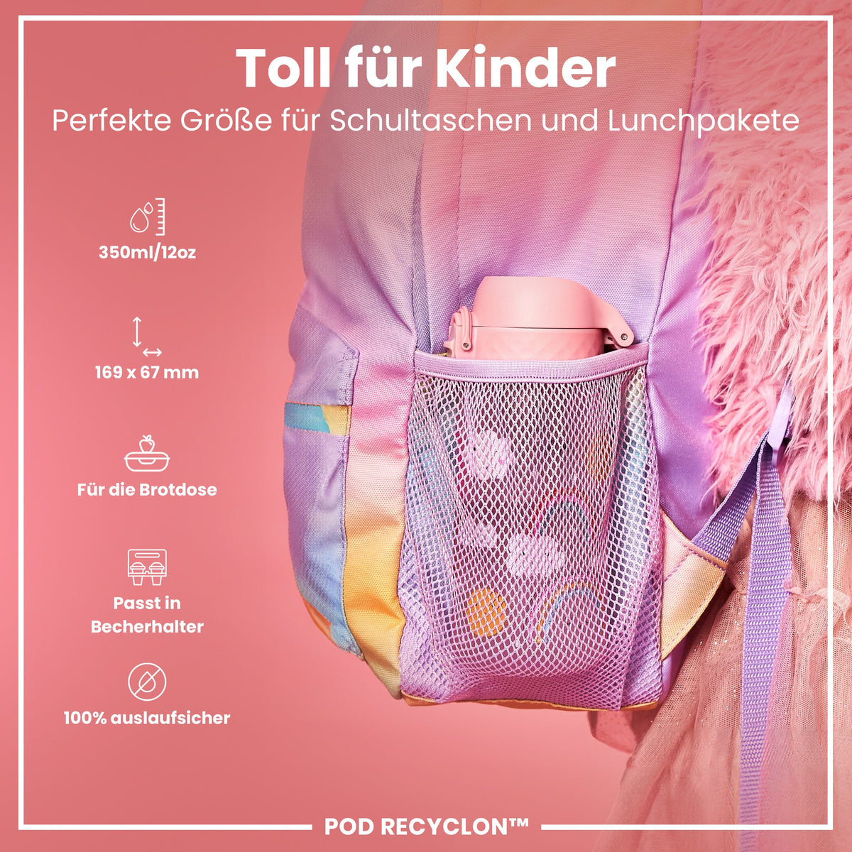 Recyclon Wasserflasche, Regenbogen-Design, 350 ml