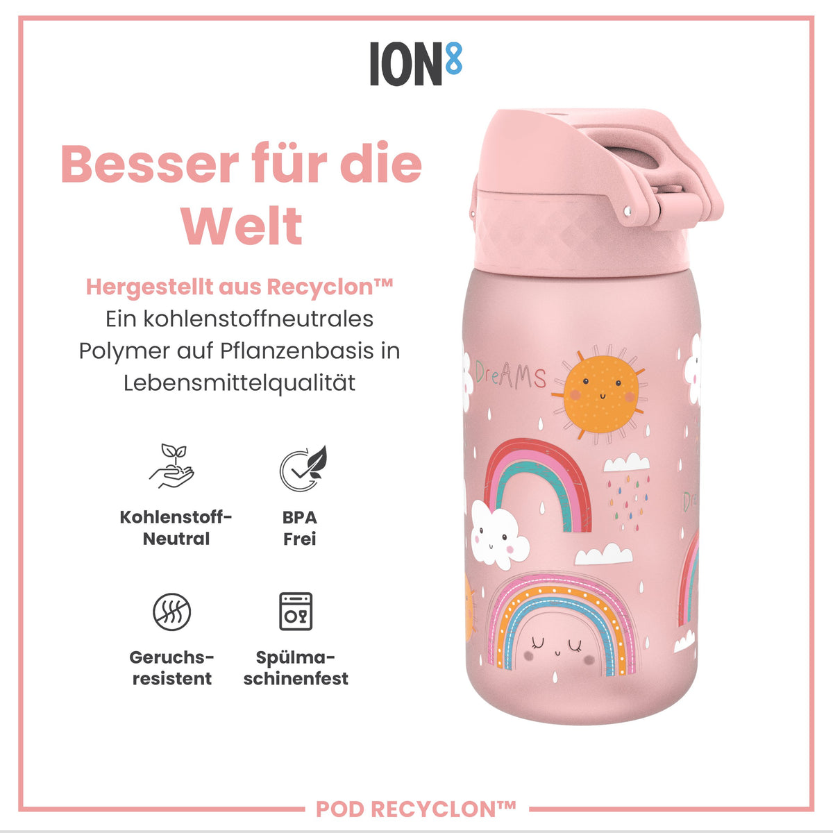 Recyclon Wasserflasche, Regenbogen-Design, 350 ml